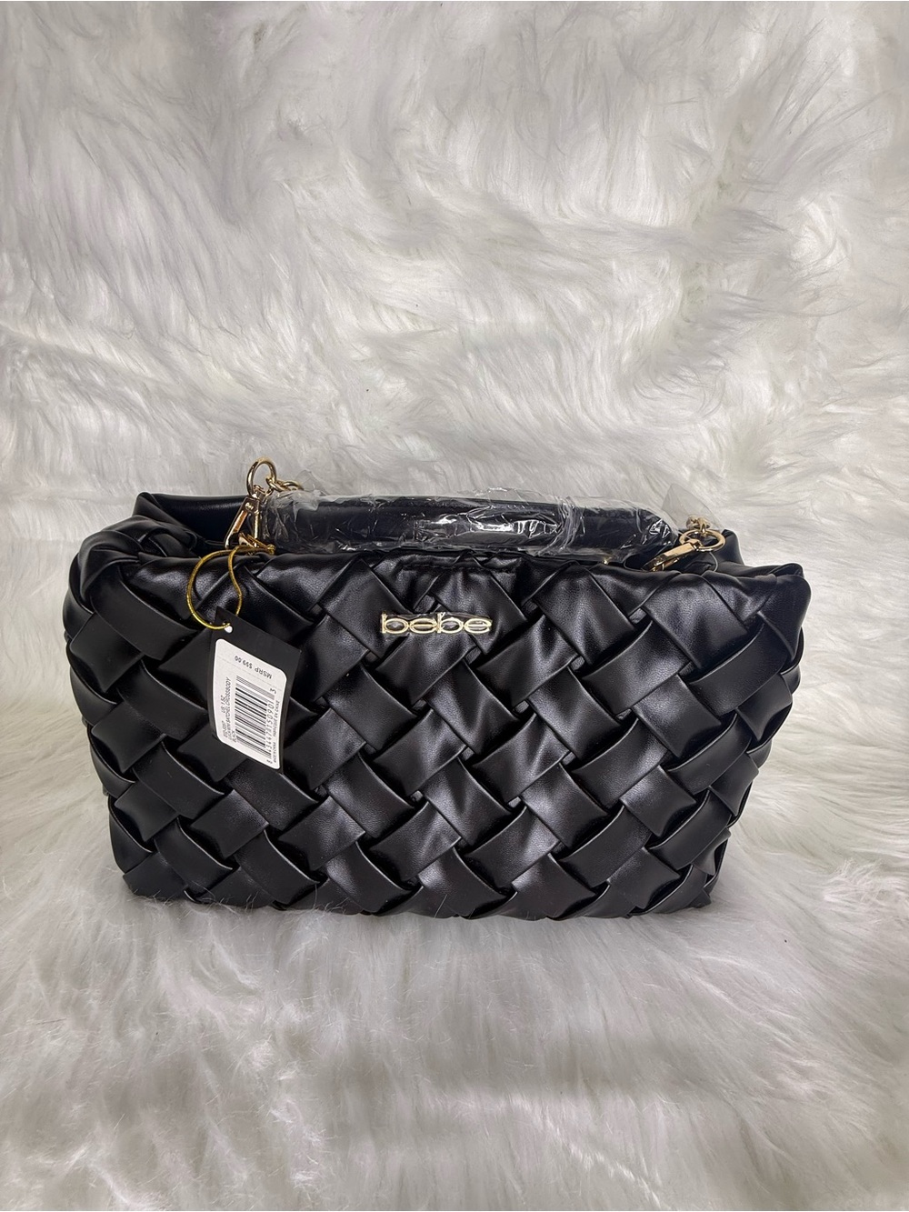 bebe Black Woven Satin Shoulder Bag women’s